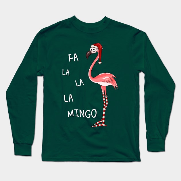 Fa La La Mingo Christmas Flamingo in Santa Costume Long Sleeve T-Shirt by SkizzenMonster